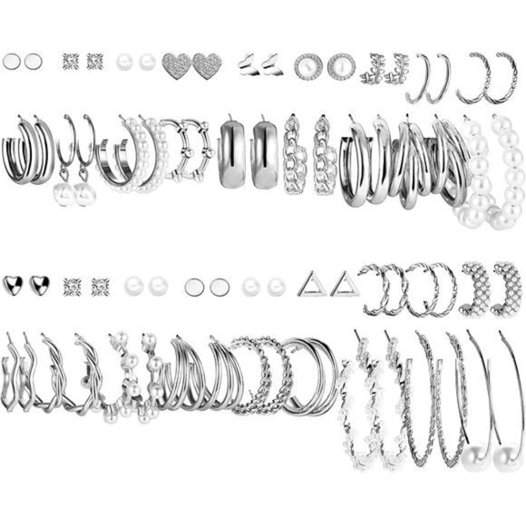 36 Pairs Set Earrings Set Womens Girls Fashion Pearl Chain Link Stud Dangle Cute - Picture 1 of 7